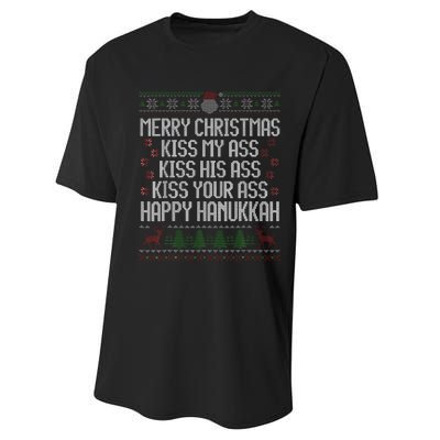 Happy Hanukkah Kiss My Ass His Ass Your Ass Merry Christmas Performance Sprint T-Shirt