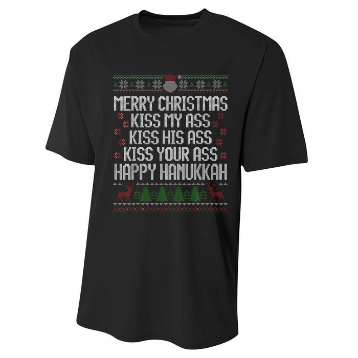 Happy Hanukkah Kiss My Ass His Ass Your Ass Merry Christmas Performance Sprint T-Shirt