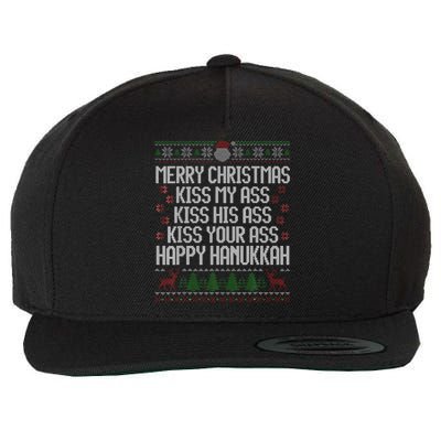 Happy Hanukkah Kiss My Ass His Ass Your Ass Merry Christmas Wool Snapback Cap