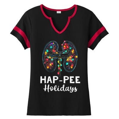 Happee Holidays Kidneys Xmas Light Dialysis Tech Christmas Ladies Halftime Notch Neck Tee