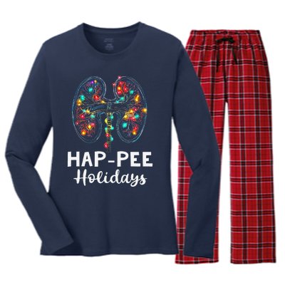 Happee Holidays Kidneys Xmas Light Dialysis Tech Christmas Women's Long Sleeve Flannel Pajama Set 