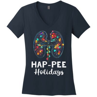 Happee Holidays Kidneys Xmas Light Dialysis Tech Christmas Women's V-Neck T-Shirt