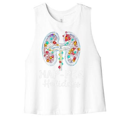 Happee Holidays Kidneys Xmas Light Dialysis Tech Christmas Women's Racerback Cropped Tank