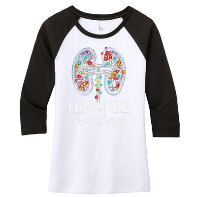 Happee Holidays Kidneys Xmas Light Dialysis Tech Christmas Women's Tri-Blend 3/4-Sleeve Raglan Shirt