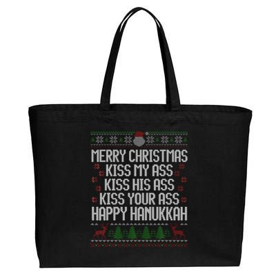 Happy Hanukkah Kiss My Ass His Ass Your Ass Merry Christmas Cotton Canvas Jumbo Tote