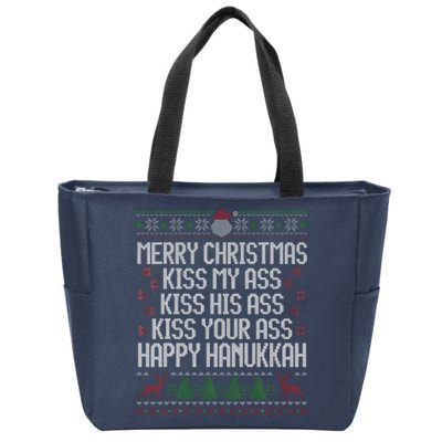 Happy Hanukkah Kiss My Ass His Ass Your Ass Merry Christmas Zip Tote Bag