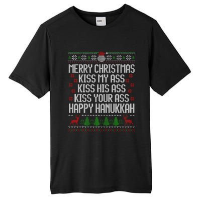 Happy Hanukkah Kiss My Ass His Ass Your Ass Merry Christmas Tall Fusion ChromaSoft Performance T-Shirt