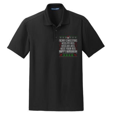 Happy Hanukkah Kiss My Ass His Ass Your Ass Merry Christmas Dry Zone Grid Polo