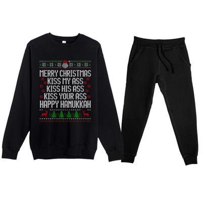 Happy Hanukkah Kiss My Ass His Ass Your Ass Merry Christmas Premium Crewneck Sweatsuit Set