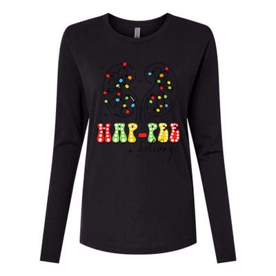 Happee Holidays Kidney Christmas Lights Christmas Nurse Womens Cotton Relaxed Long Sleeve T-Shirt