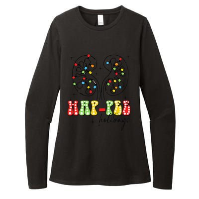 Happee Holidays Kidney Christmas Lights Christmas Nurse Womens CVC Long Sleeve Shirt