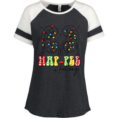 Happee Holidays Kidney Christmas Lights Christmas Nurse Enza Ladies Jersey Colorblock Tee