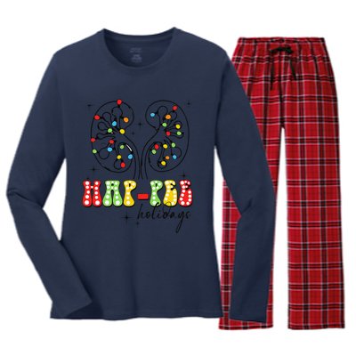 Happee Holidays Kidney Christmas Lights Christmas Nurse Women's Long Sleeve Flannel Pajama Set 