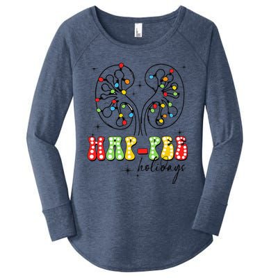 Happee Holidays Kidney Christmas Lights Christmas Nurse Women's Perfect Tri Tunic Long Sleeve Shirt