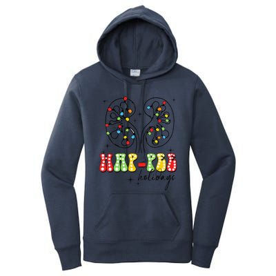 Happee Holidays Kidney Christmas Lights Christmas Nurse Women's Pullover Hoodie