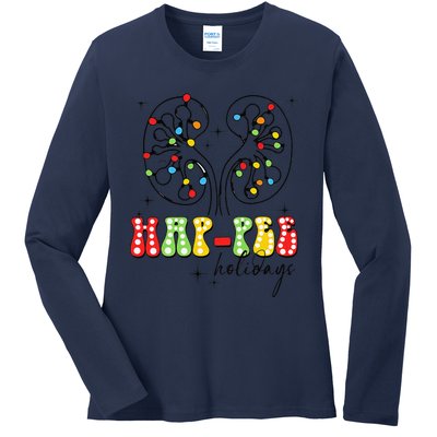 Happee Holidays Kidney Christmas Lights Christmas Nurse Ladies Long Sleeve Shirt