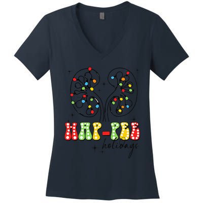 Happee Holidays Kidney Christmas Lights Christmas Nurse Women's V-Neck T-Shirt