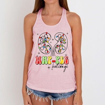 Happee Holidays Kidney Christmas Lights Christmas Nurse Women's Knotted Racerback Tank