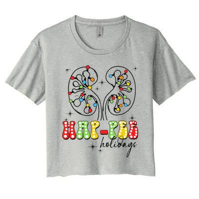 Happee Holidays Kidney Christmas Lights Christmas Nurse Women's Crop Top Tee