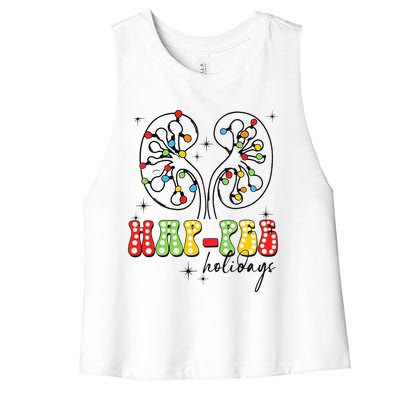 Happee Holidays Kidney Christmas Lights Christmas Nurse Women's Racerback Cropped Tank