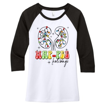 Happee Holidays Kidney Christmas Lights Christmas Nurse Women's Tri-Blend 3/4-Sleeve Raglan Shirt