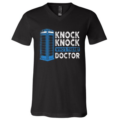 Hilarious Humor Knock Knock Doctor Funny Knock WhoS There V-Neck T-Shirt