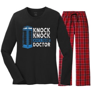 Hilarious Humor Knock Knock Doctor Funny Knock WhoS There Women's Long Sleeve Flannel Pajama Set 