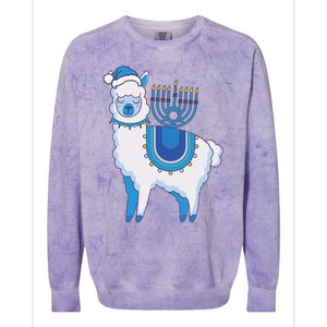 Happy Hanukkah Llamakkah Llama Menorah Alpaca Jewish Holiday  Colorblast Crewneck Sweatshirt