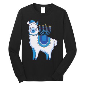 Happy Hanukkah Llamakkah Llama Menorah Alpaca Jewish Holiday  Long Sleeve Shirt