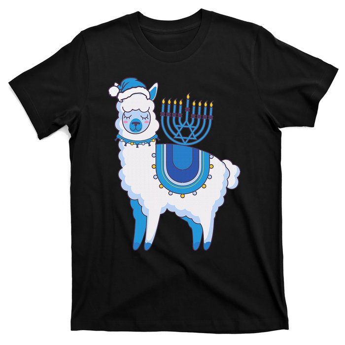 Happy Hanukkah Llamakkah Llama Menorah Alpaca Jewish Holiday  T-Shirt