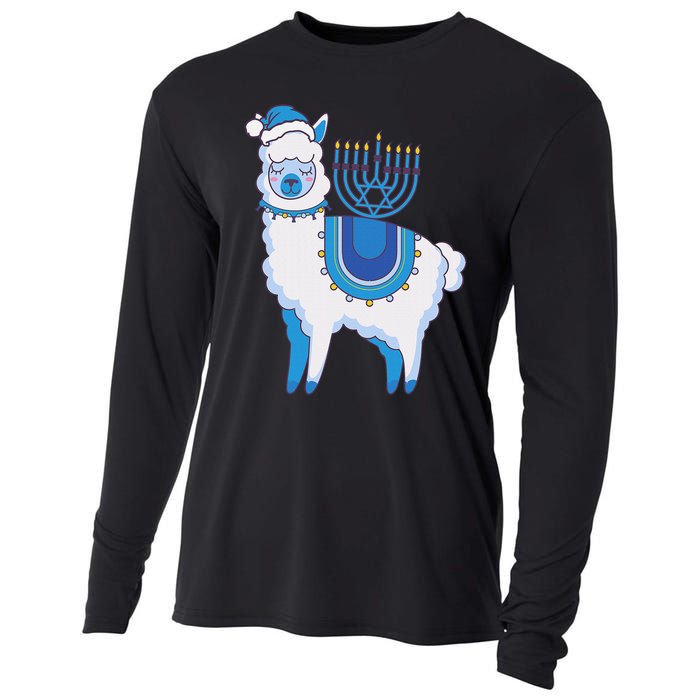 Happy Hanukkah Llamakkah Llama Menorah Alpaca Jewish Holiday  Cooling Performance Long Sleeve Crew