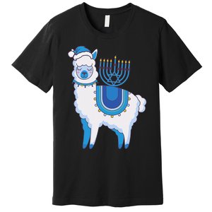 Happy Hanukkah Llamakkah Llama Menorah Alpaca Jewish Holiday  Premium T-Shirt