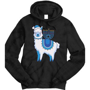 Happy Hanukkah Llamakkah Llama Menorah Alpaca Jewish Holiday  Tie Dye Hoodie