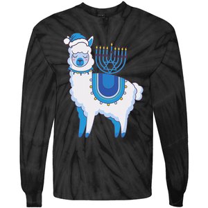 Happy Hanukkah Llamakkah Llama Menorah Alpaca Jewish Holiday  Tie-Dye Long Sleeve Shirt