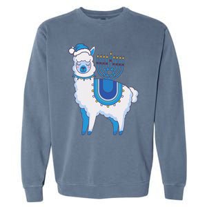 Happy Hanukkah Llamakkah Llama Menorah Alpaca Jewish Holiday  Garment-Dyed Sweatshirt