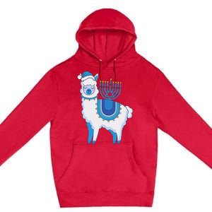 Happy Hanukkah Llamakkah Llama Menorah Alpaca Jewish Holiday  Premium Pullover Hoodie