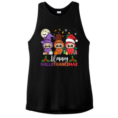 Happy Hallothanksmas Labubu Lover Halloween Fall Christmas Great Gift Ladies PosiCharge Tri-Blend Wicking Tank