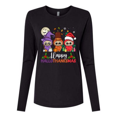 Happy Hallothanksmas Labubu Lover Halloween Fall Christmas Great Gift Womens Cotton Relaxed Long Sleeve T-Shirt