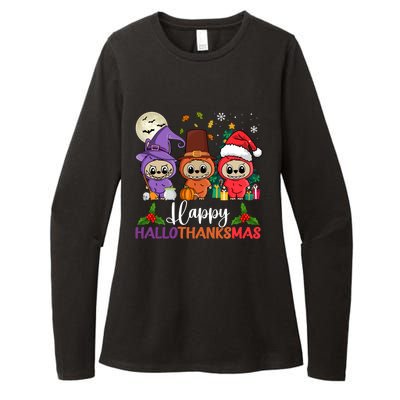 Happy Hallothanksmas Labubu Lover Halloween Fall Christmas Great Gift Womens CVC Long Sleeve Shirt