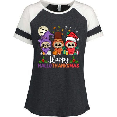 Happy Hallothanksmas Labubu Lover Halloween Fall Christmas Great Gift Enza Ladies Jersey Colorblock Tee