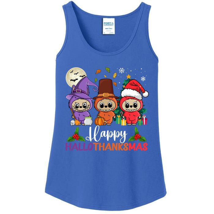 Happy Hallothanksmas Labubu Lover Halloween Fall Christmas Great Gift Ladies Essential Tank