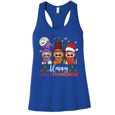 Happy Hallothanksmas Labubu Lover Halloween Fall Christmas Great Gift Women's Racerback Tank