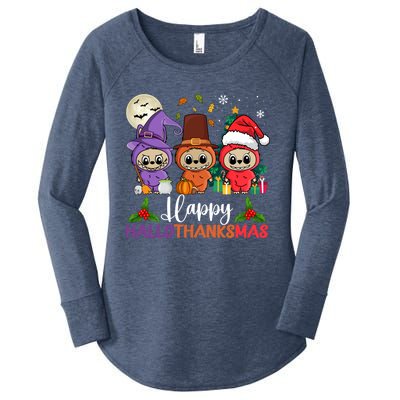 Happy Hallothanksmas Labubu Lover Halloween Fall Christmas Great Gift Women's Perfect Tri Tunic Long Sleeve Shirt