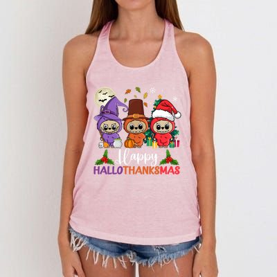 Happy Hallothanksmas Labubu Lover Halloween Fall Christmas Great Gift Women's Knotted Racerback Tank