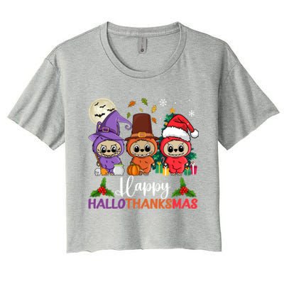 Happy Hallothanksmas Labubu Lover Halloween Fall Christmas Great Gift Women's Crop Top Tee