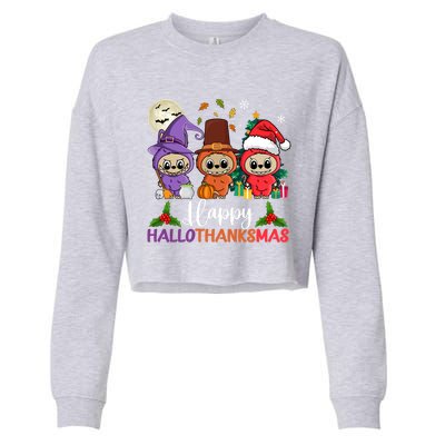 Happy Hallothanksmas Labubu Lover Halloween Fall Christmas Great Gift Cropped Pullover Crew