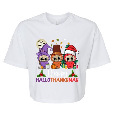 Happy Hallothanksmas Labubu Lover Halloween Fall Christmas Great Gift Bella+Canvas Jersey Crop Tee