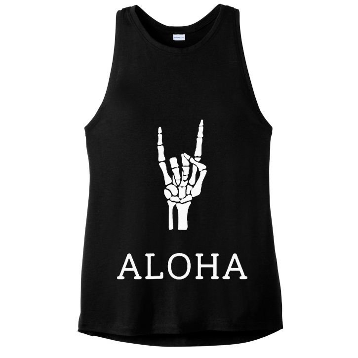 Halloween Hang Loose Skeleton Shaka Aloha – Over Left Breast Ladies PosiCharge Tri-Blend Wicking Tank