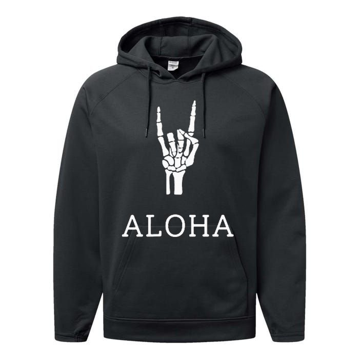 Halloween Hang Loose Skeleton Shaka Aloha – Over Left Breast Performance Fleece Hoodie