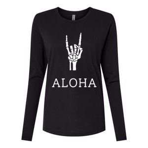 Halloween Hang Loose Skeleton Shaka Aloha – Over Left Breast Womens Cotton Relaxed Long Sleeve T-Shirt